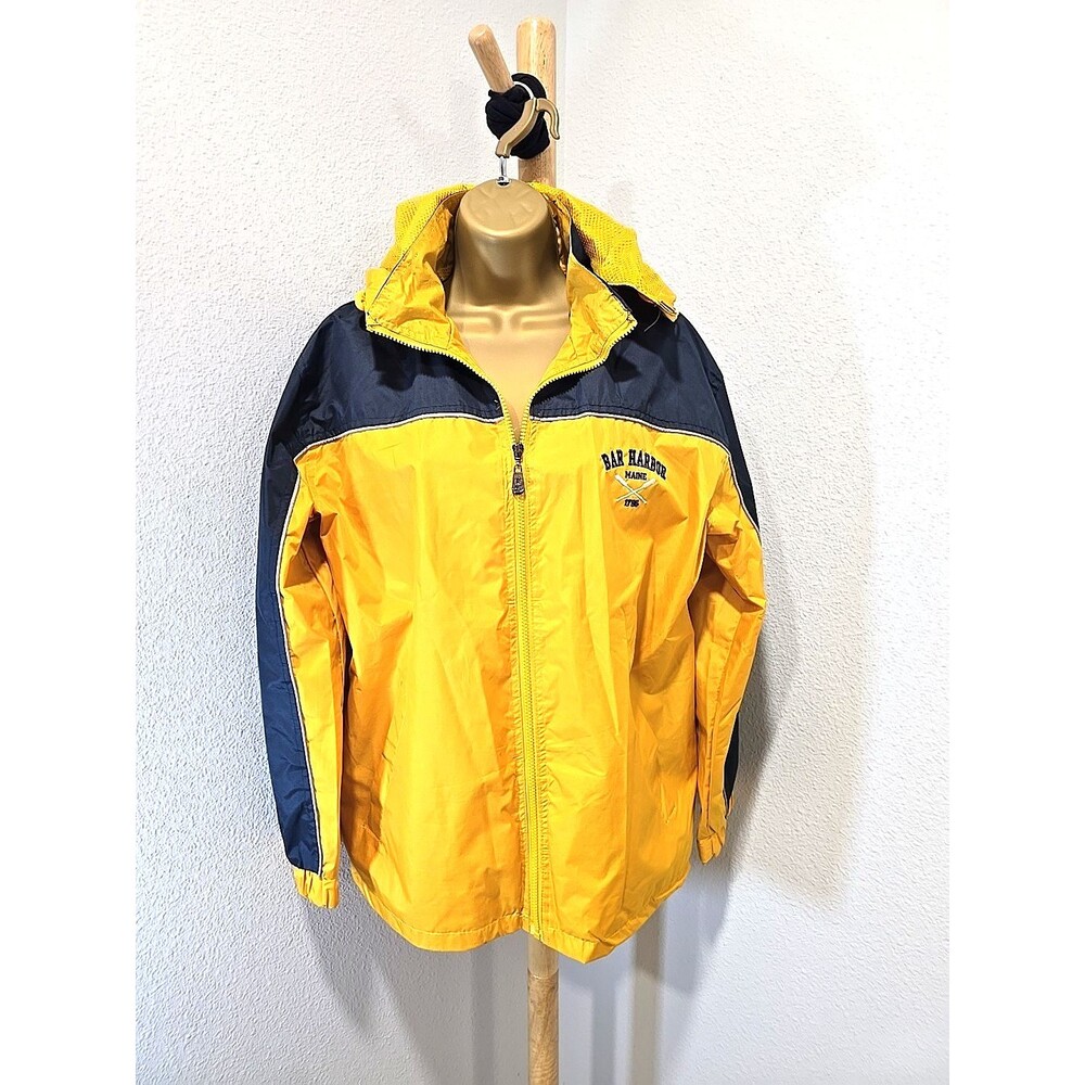 Gogo Rain Jacket Unisex Mens Sm Blue Yellow Bar Harbor Maine Utility Performance